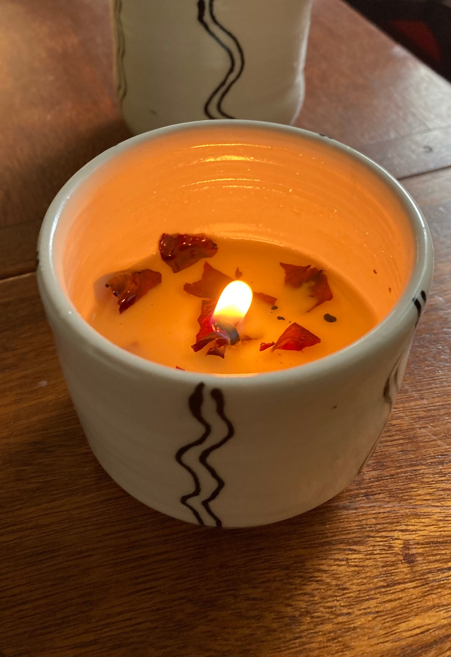 One of  a Kind 8oz. Ceramic Crackling Wooden Wick Unscented Candle