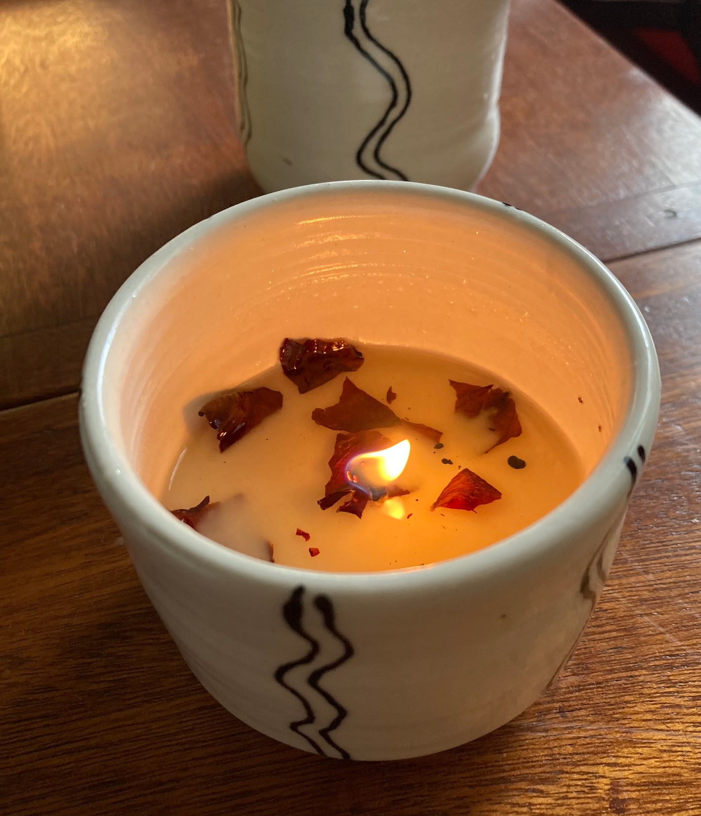 One of  a Kind 8oz. Ceramic Crackling Wooden Wick Unscented Candle